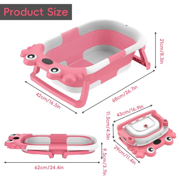 Babybadekar, Indbygget Termometer, Sammenklappeligt Design,Pink