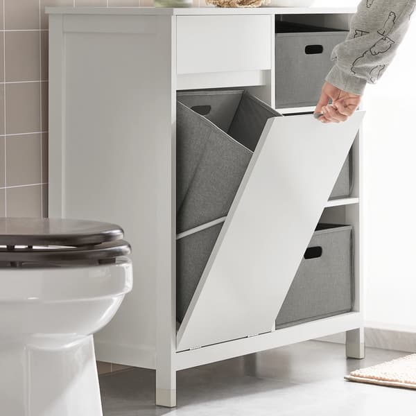 Tvättskåp, Fällbara Korgar, Kompakt Design,VIT
