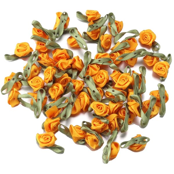 Tygapplikationer, Mini Rosblomma Design, 50 Stycken,Guldgul