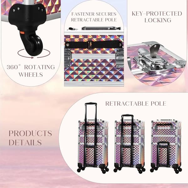 Kosmetiktrolley, Rullande design, Säker låsmekanism,Diamant Rosa