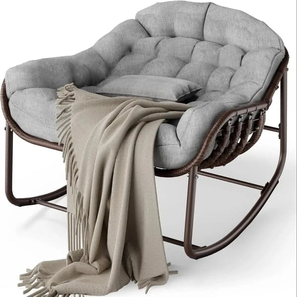 Rattanstol, tjock kudde, modern design,grå