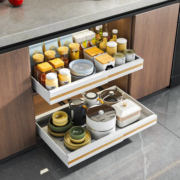 Skab Organizer, Justerbart Design, Kraftig Opbevaring,hvid-2stk