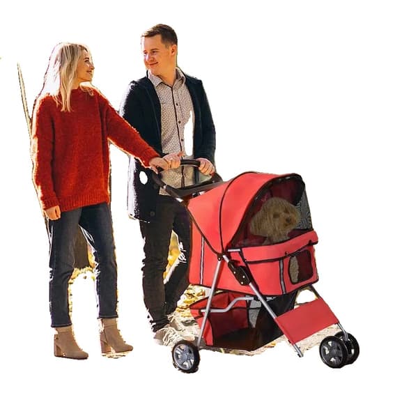 Barnvagn, Fällbar Design, Integrerat Solskydd,Röd
