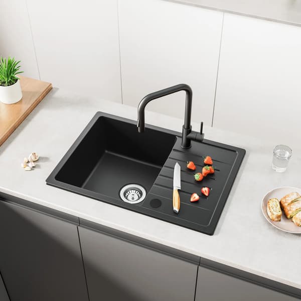 Köksdisk, Kompositgranite, Rektangulär Skål,svart