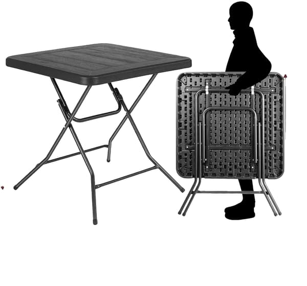 Foldbart Bord, Stålramme, Bærbart og Robust,Kvadrat 80cm Sort