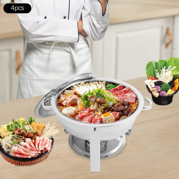 Chafing Dish Buffet Sæt, 4-delt Sæt, Rustfrit Stål Konstruktion,Sølv