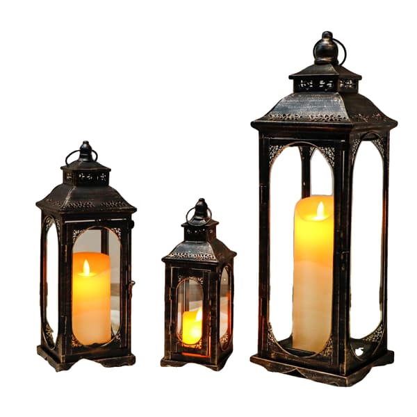 Lantern, Metal Konstruktion, Klassisk Stil,Sort med guld brus