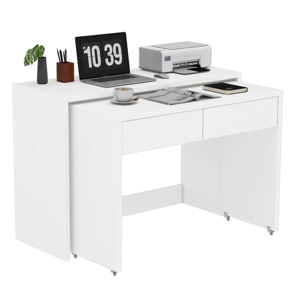 Skrivebord, Kompakt Design, Nem Mobilitet,Hvid