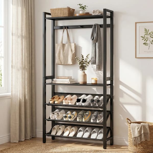 Sko Rack, Entré Organizer, Multifunktionel Opbevaringsløsning,sort