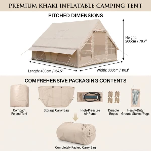 Utomhus Campingtält, Uppblåsbart Design, Rymligt för Familjer,Khaki