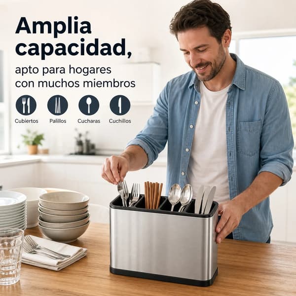 Bestikorganisator, Design i Rustfrit Stål, Automatisk Dræning af Rum,Lys grå 8.5*18.2*13cm