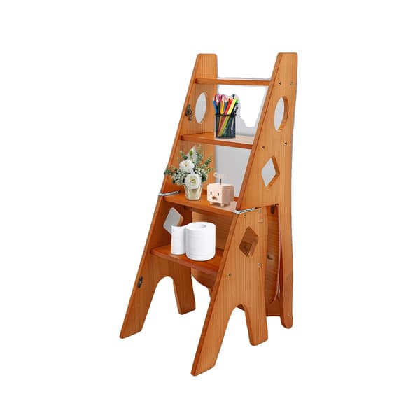 Foldbar Trappestol, 4-trins Design, Robust Låsemekanisme,Karamel Farve