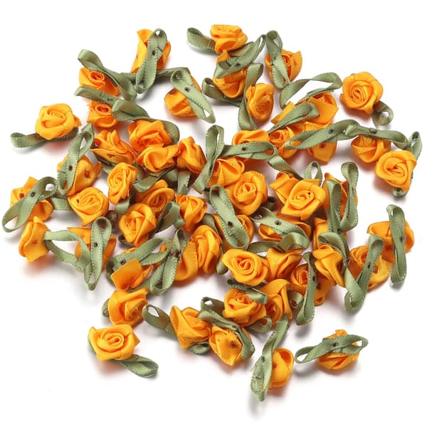 Tygapplikationer, Mini Rosblomma Design, 50 Stycken,Guldgul