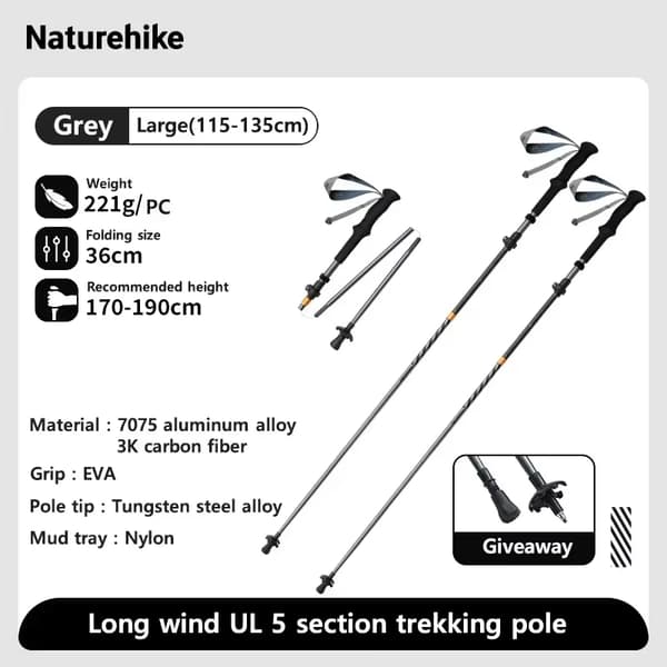 Trekkingstænger, Justerbar Længde, Letvægtsdesign,UL Grå L 2stk