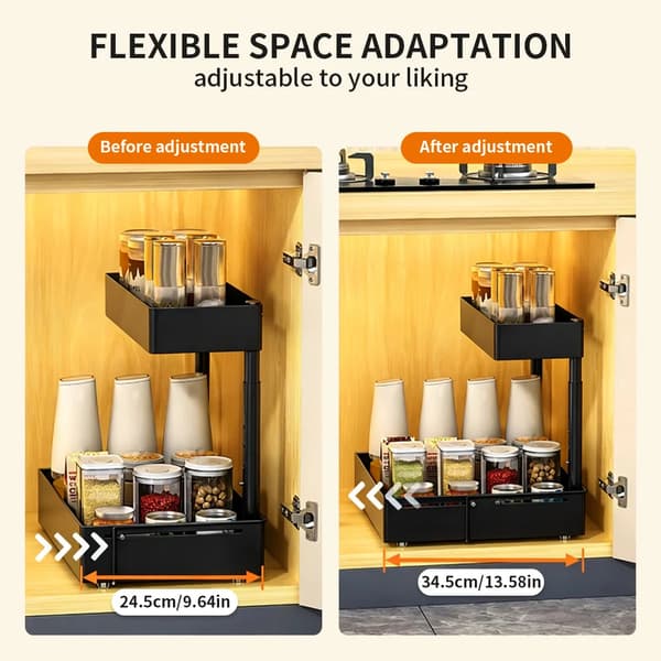 Under Sink Organizer, Justerbar Højde, Glat Skydedesign,sort
