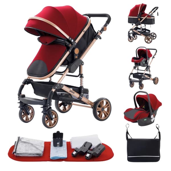 Barnvagn, 3 i 1 System, Kompakt Design,739 RÖD