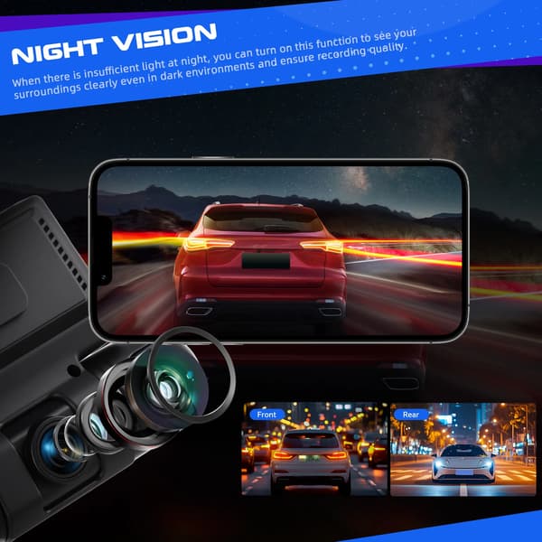 Bil Dash Cam, 2K Opløsning, Wi-Fi Forbindelse,Bil Dash Cam