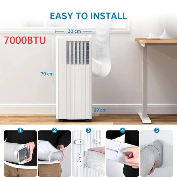 Bærbar Aircondition, 7000 BTU Køling, Affugterfunktion,7000 BTU