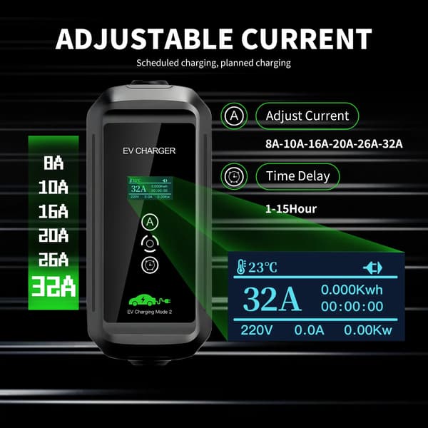 EV-laddare, 7,2 kW bärbar, typ 2-kontakt,Typ2