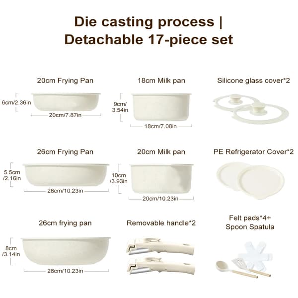 Køkkengrej Sæt, Non-Stick, Stabelbart Design,17stk