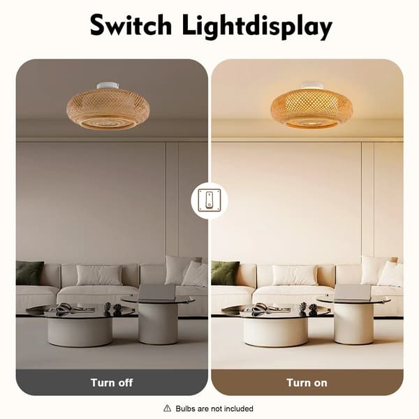 Loftlys, Bambusmateriale, Flush Mount Design, E27 Pærekompatibilitet