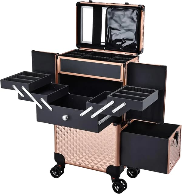 Makeup Case, Rullende Design, Flere Bakker,Champagne Guld
