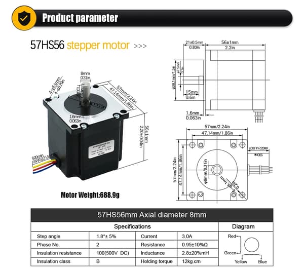Stepper Motor, NEMA 23, DM556 Driver,4 sæt-c, 1.2Nm