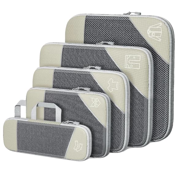 Rejsepakke kuber, letvægtsdesign, pladsbesparende kompression,5PCS Beige