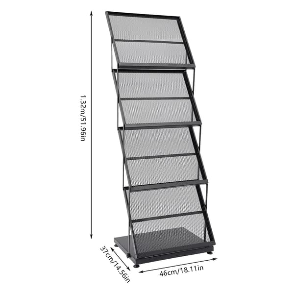 Magasinholder, Jernmateriale, Foldbart Design, 4 Niveauer, Skridsikre Fødder, Alsidig Brug