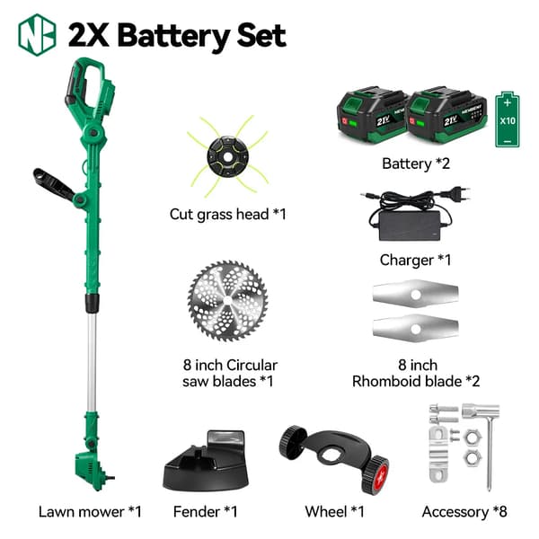 Gräsklippare, Borstlös Motor, Sladdlös Design, 2xBatterisats
