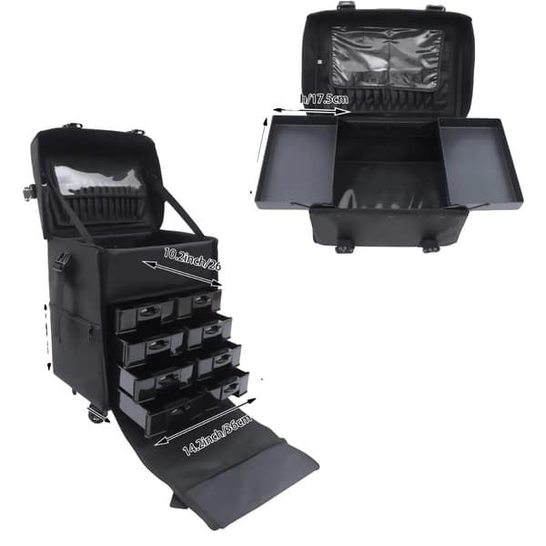Makeup Case, Bærbar Trolley Organizer, 8 Store Skuffer,sort