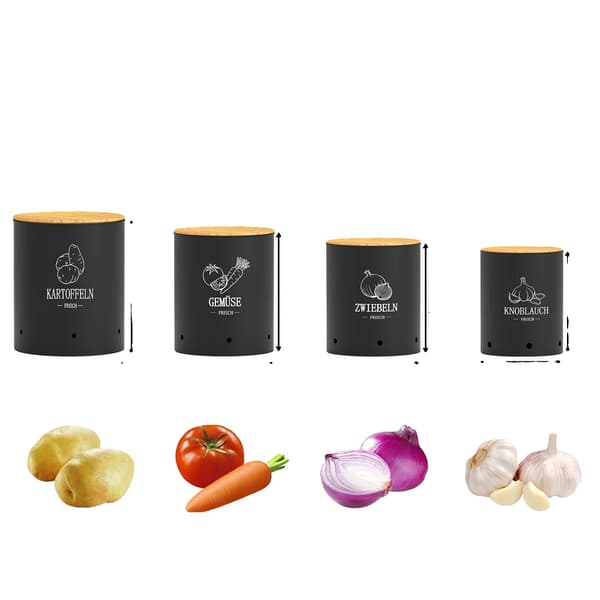 Grönsaksförvaringsbehållare, Stapelbar Design, Lätt Identifiering,Svart 4PCS