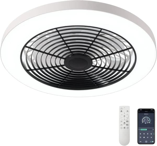 Takfläkt, Fjärrkontroll, Dimbar LED-belysning,svart