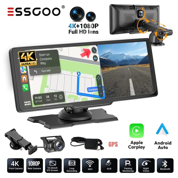 Dash Cam, 4K Främre Kamera, Dubbel Anslutning,GPS