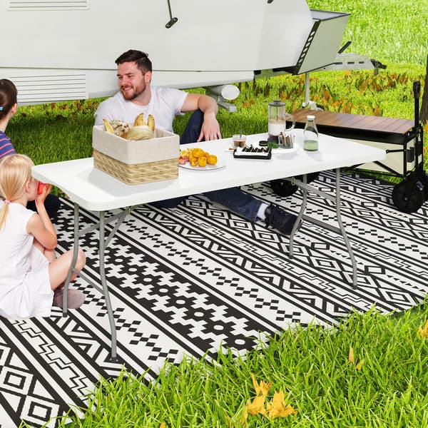 Foldbart Campingbord, Bærbart, Justerbar Højde,Hvid