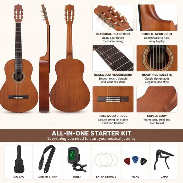 Klassisk Gitarr, Komplett Startpaket, Kvalitetsljud,MULTI