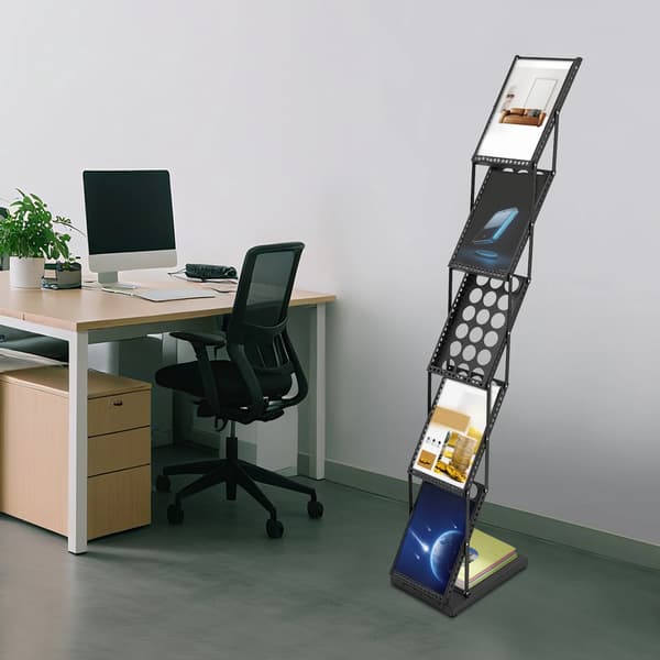 Magasinholder, 5-lags opbevaring, åben design,Sort