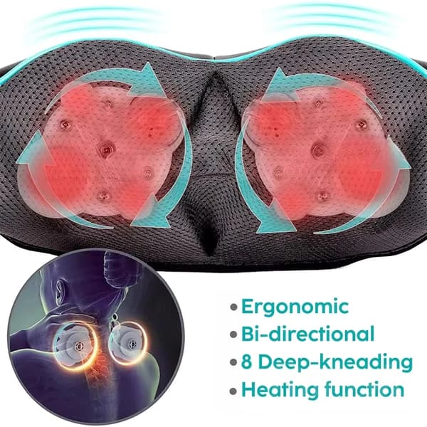 Shiatsu-massager, djupvävnadsknådning, värmeterapi,4-knapps panel, 220 V