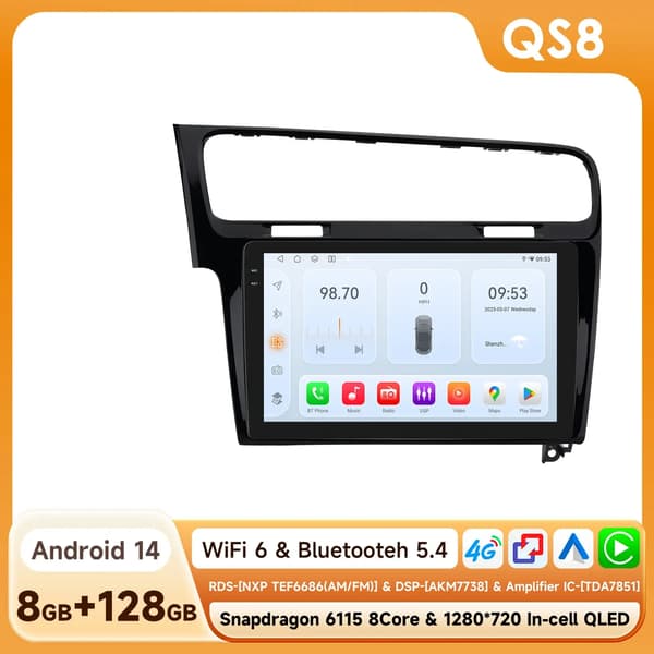 Bil Audio System, Multimedia Afspilning, Touchscreen Interface, Kompatibel med Golf 7 2013-2017,QS8 B-4G 8Core-8G 128