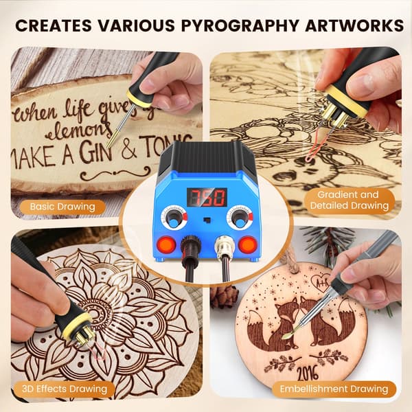 Pyrografimaskin, Dubbelportdesign, Justerbar Temperaturkontroll,220V EU