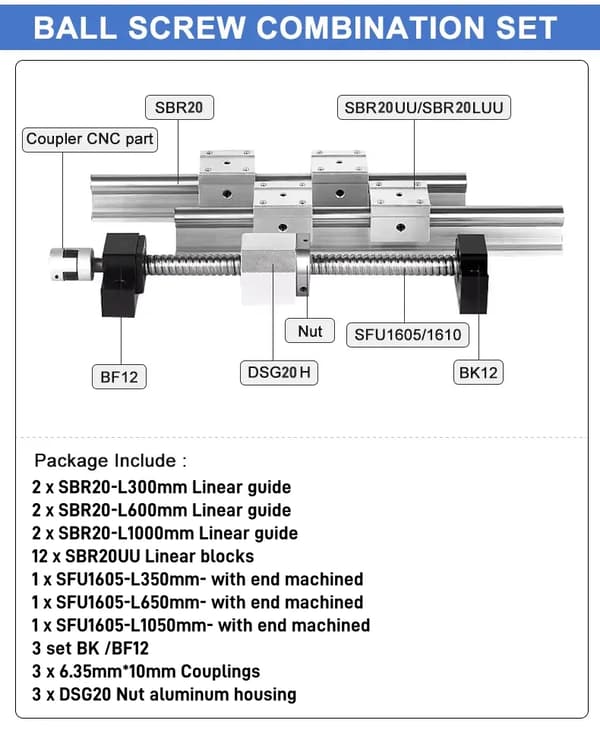 Lineær bevægelsessystem, kugleskruemontering, tilpassede skinnekit,SBR20-300/600/1000mm