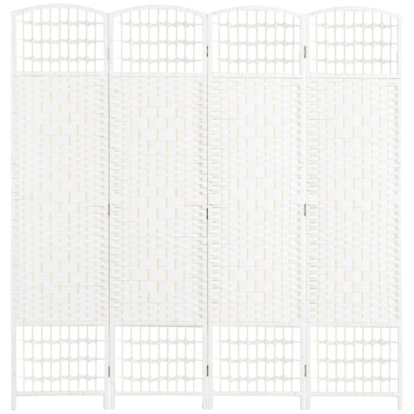 Rumsavdelare, 4-panelersdesign, naturliga material, VIT