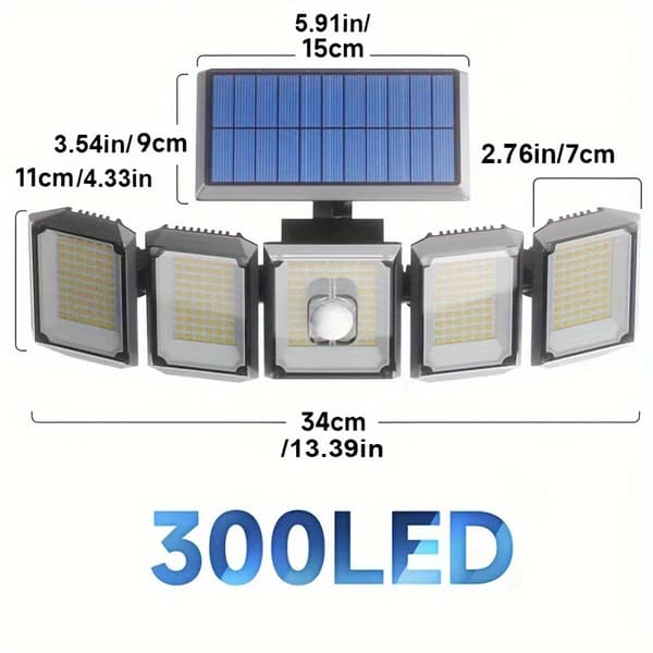 Solcelle Udendørs Bevægelsessensor Lys, 300 LED, Vandtæt Design,1pc