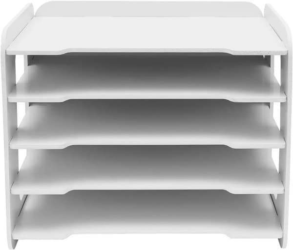 Dokumentorganisator, 5-lags design, multifunktionel øverste hylde,hvid