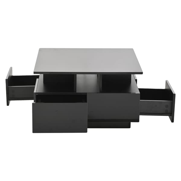 Cafébord, højglansfinish, LED-belysning,sort