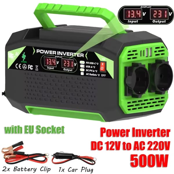 Strømomformer, Spids effekt 1000W, Flere USB-porte,500W