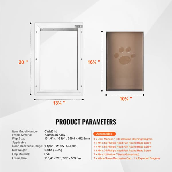 Dörr för husdjur, aluminiumram, väderbeständig design,L