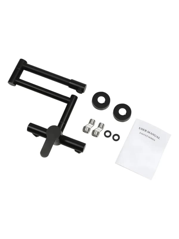 Køkkenarmatur, 360° roterbar design, messingkonstruktion,L, sort
