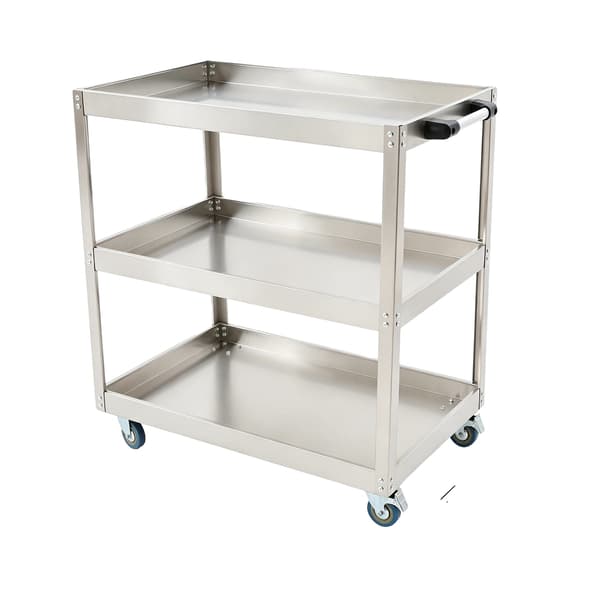 Serveringsvagn, 3-nivådesign, robust med hjul,Silver