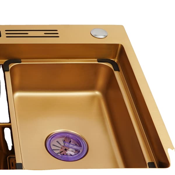 Køkkenvask, Dobbelt Skål, Rustfrit Stål, 78x46x24 cm, Undermount/Overmount/Drop-In, Guld
